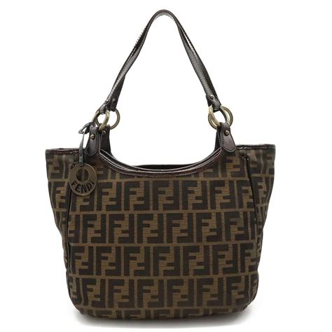 fendi zucca tote bag 8bh156 canvas leather brown|Fendi zucca canvas shoulder bag.